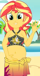 Size: 1944x3677 | Tagged: suggestive, artist:myfavoritepreggopics, derpibooru import, edit, sunset shimmer, equestria girls, equestria girls series, beach, beautiful, belly, big belly, breasts, busty sunset shimmer, clothes, cropped, cute, female, image, jewelry, looking at you, mama sunset, ocean, palm tree, png, pregnant, pregnant equestria girls, ring, sand, sexy, shimmerbetes, show accurate, solo, solo female, sunset preggers, swimsuit, tree, umbrella, wedding ring