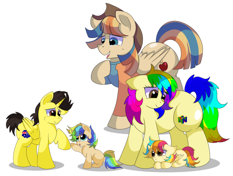 Size: 1280x968 | Tagged: safe, artist:rainbowtashie, author:bigonionbean, derpibooru import, braeburn, wind waker (character), oc, oc:azure spice, oc:cinnamon spectrum, oc:rainbow tashie, oc:spicy cider, oc:tommy the human, alicorn, earth pony, pegasus, pony, clothes, colt, commissioner:bigonionbean, cowboy hat, cutie mark, earth pony oc, father and child, father and daughter, father and son, female, filly, fusion, fusion:spicy cider, hat, husband and wife, image, male, mare, mother and child, mother and daughter, mother and son, oc x oc, palindrome get, png, shipping, simple background, stallion, stetson, straight, transparent background