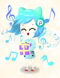 Size: 700x900 | Tagged: safe, derpibooru import, vinyl scratch, anthro, chibi, cute, headphones, image, music notes, png, present, solo, vinylbetes