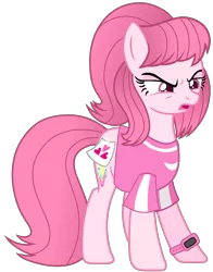 Size: 964x1227 | Tagged: safe, artist:muhammad yunus, derpibooru import, oc, oc:annisa trihapsari, unofficial characters only, earth pony, pony, alternate hairstyle, angry, base used, bedroom eyes, clothes, female, heart, image, mare, open mouth, pink body, pink hair, png, simple background, solo, suspicious, transparent background, unamused, vector, watch