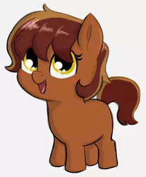 Size: 528x637 | Tagged: safe, artist:heretichesh, derpibooru import, oc, oc:garnet gold, earth pony, pony, blushing, female, filly, happy, image, offspring, parent:oc:flint spark, parent:oc:ruby rouge, parents:oc x oc, png, smol, solo