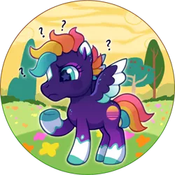 Size: 1002x1003 | Tagged: safe, artist:lastnight-light, derpibooru import, oc, oc:vaporwave, unofficial characters only, pegasus, pony, g3.5, g4 to g3.5, generation leap, image, png, question mark, simple background, solo, starry eyes, transparent background, tree, two toned wings, wingding eyes, wings