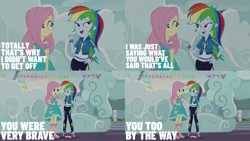 Size: 1986x1117 | Tagged: safe, derpibooru import, edit, edited screencap, editor:quoterific, screencap, fluttershy, rainbow dash, equestria girls, equestria girls series, rollercoaster of friendship, blushing, duo, duo female, equestria land, female, geode of fauna, geode of super speed, image, magical geodes, open mouth, png, pointing, roller coaster, shipping fuel