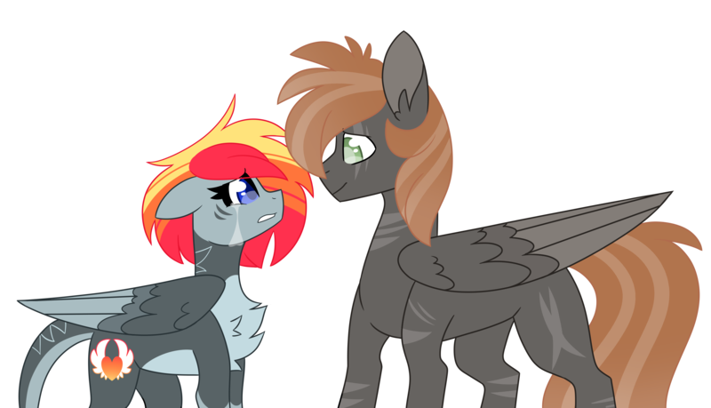 Size: 7527x4321 | Tagged: safe, artist:crazysketch101, derpibooru import, oc, oc:ashton burnside, oc:crazy looncrest, pegasus, pony, broken, burncrest, image, png