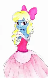 Size: 1664x2673 | Tagged: safe, artist:liaaqila, derpibooru import, oc, oc:azure/sapphire, equestria girls, clothes, crossdressing, dress, femboy, gown, image, jpeg, male, princess gown, traditional art