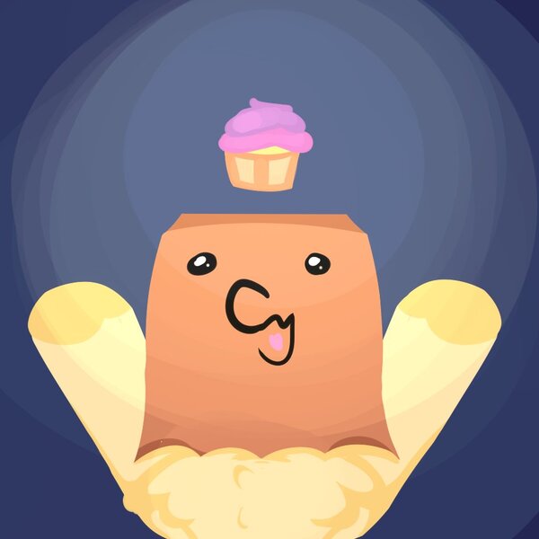 Size: 948x948 | Tagged: safe, artist:rhythmpixel, derpibooru import, oc, oc:paper bag, cupcake, face on a bag, food, image, jpeg