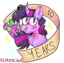 Size: 961x946 | Tagged: safe, artist:redrose26, derpibooru import, spike, twilight sparkle, alicorn, happy birthday mlp:fim, image, mlp fim's tenth anniversary, png, twilight sparkle (alicorn)