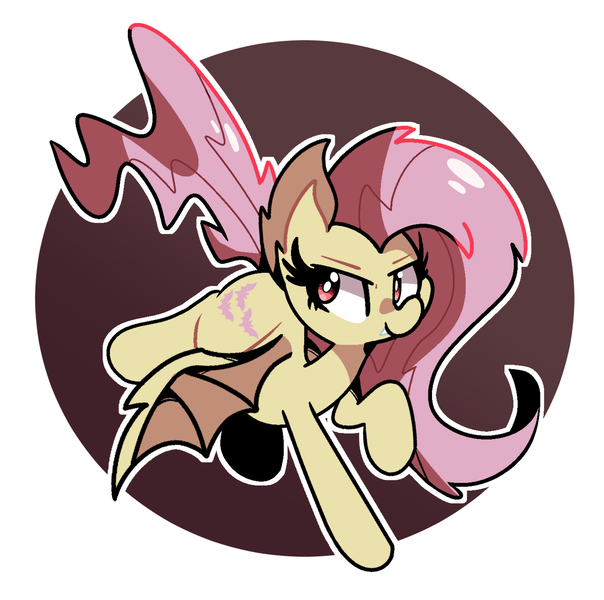 Size: 2000x1986 | Tagged: safe, artist:kindakismet, derpibooru import, fluttershy, bat pony, pegasus, pony, bats!, bat ponified, fangs, flutterbat, image, png, race swap, red eyes, solo