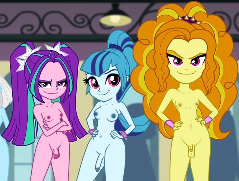 Size: 907x686 | Tagged: explicit, artist:dirty mike, derpibooru import, edit, edited screencap, screencap, adagio dazzle, aria blaze, sonata dusk, equestria girls, rainbow rocks, belly button, big penis, breast edit, breasts, busty sonata dusk, casual nudity, delicious flat chest, evil grin, exhibitionism, female, flaccid, flatdagio dazzle, futa, futa adagio dazzle, futa aria blaze, futa eqestria girls, futa sonata dusk, grin, image, imminent sex, intersex, jpeg, nipples, nsfw edit, nude edit, nudist dazzlings, nudity, penis, penis size difference, practitioner of naturism, public nudity, reasonably sized genitals, show accurate, size difference, small penis, smiling, the dazzlings, vulva