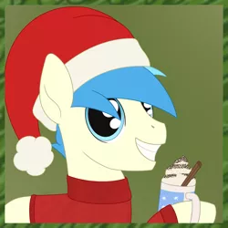 Size: 1425x1425 | Tagged: safe, artist:dyonys, derpibooru import, oc, oc:chatty pie, earth pony, pony, chocolate, christmas, food, holiday, hot chocolate, image, male, png, smiling, stallion