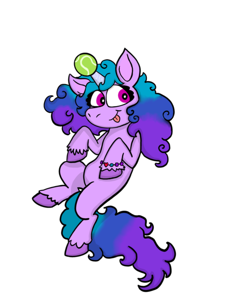 Size: 3000x4000 | Tagged: safe, artist:teslathedog, derpibooru import, izzy moonbow, pony, unicorn, female, g5, high res, horn, horn guard, horn impalement, hornball, image, izzy's tennis ball, mare, png, simple background, solo, tennis ball, tongue out, transparent background, unshorn fetlocks