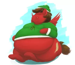 Size: 2500x2181 | Tagged: safe, artist:lupin quill, derpibooru import, oc, oc:redbow rose, unofficial characters only, pegasus, pony, belly, belly squish, big belly, bingo wings, chubby cheeks, clothes, double chin, eyes closed, fat, holiday, huge belly, image, neck roll, obese, pegasus oc, png, squish, sweater, triple chin, wings