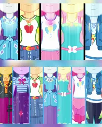 Size: 1920x2400 | Tagged: safe, derpibooru import, edit, editor:itsmgh1203, screencap, applejack, fluttershy, pinkie pie, rainbow dash, rarity, sci-twi, sunset shimmer, twilight sparkle, equestria girls, equestria girls series, forgotten friendship, rollercoaster of friendship, boobshot, bowtie, breasts, clothes, comparison, cutie mark, cutie mark on clothes, denim skirt, faceless female, female, geode of empathy, geode of fauna, geode of shielding, geode of sugar bombs, geode of super speed, geode of super strength, geode of telekinesis, hoodie, humane five, humane seven, humane six, image, jacket, jewelry, jpeg, leather, leather jacket, magical geodes, multicolored hair, necklace, offscreen character, pink hair, purple hair, rainbow hair, rarity peplum dress, red hair, shirt, skirt, smiling, t-shirt, tanktop, transformation, vest, yellow hair