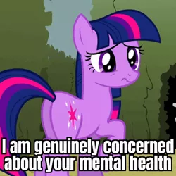 Size: 756x756 | Tagged: safe, derpibooru import, edit, edited screencap, screencap, twilight sparkle, earth pony, pony, the return of harmony, butt, caption, cropped, cute, earth pony twilight, eye shimmer, female, frown, image, image macro, jpeg, mare, missing horn, plot, raised hoof, reaction image, sad, scrunchy face, solo, text, underhoof, weapons-grade cute
