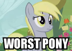 Size: 398x281 | Tagged: safe, derpibooru import, edit, edited screencap, screencap, derpy hooves, slice of life (episode), abuse, caption, cropped, derpybuse, derpygate, downvote bait, forced meme, go to sleep storm king, image, image macro, jpeg, meme, op is a duck, op is trying to start shit, op is trying to start shit so badly that it's kinda funny, op is worst op, solo, text, worst pony