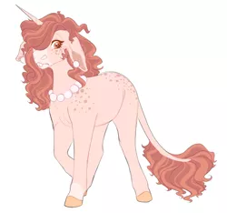 Size: 1600x1500 | Tagged: safe, artist:uunicornicc, derpibooru import, oc, pony, unicorn, body freckles, female, freckles, image, leonine tail, mare, offspring, parent:hayseed turnip truck, parent:rarity, parents:rariseed, png, simple background, solo, white background