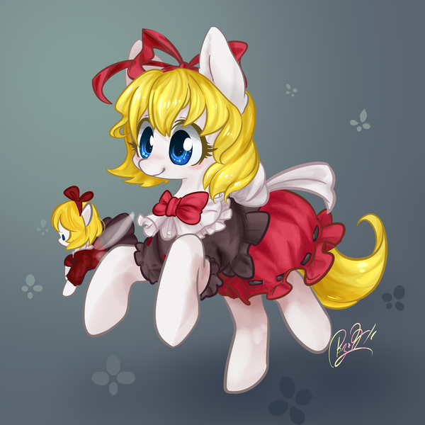 Size: 2000x2000 | Tagged: safe, artist:狄优优, derpibooru import, ponified, pony, bow, clothes, crossover, cute, doll, dress, female, image, mare, medicine melancholy, png, skirt, touhou, toy