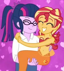 Size: 1172x1306 | Tagged: safe, artist:jadethepegasus, derpibooru import, sci-twi, sunset shimmer, twilight sparkle, human, mermaid, fanfic, fanfic:sunset shimmer discovers her feet, equestria girls, belly button, bra, bridal carry, carrying, clothes, crossover, cute, cutie mark, cutie mark on human, duo, duo female, duo focus, eyes closed, fanfic art, female, grin, holding, holding each other, hug, huggable, image, lesbian, mermaid lovers, mermaid tail, mermaidized, png, romance, romantic, scitwishimmer, seashell, seashell bra, shimmerbetes, shipping, smiling, species swap, sunsetsparkle, the little mermaid, underwear