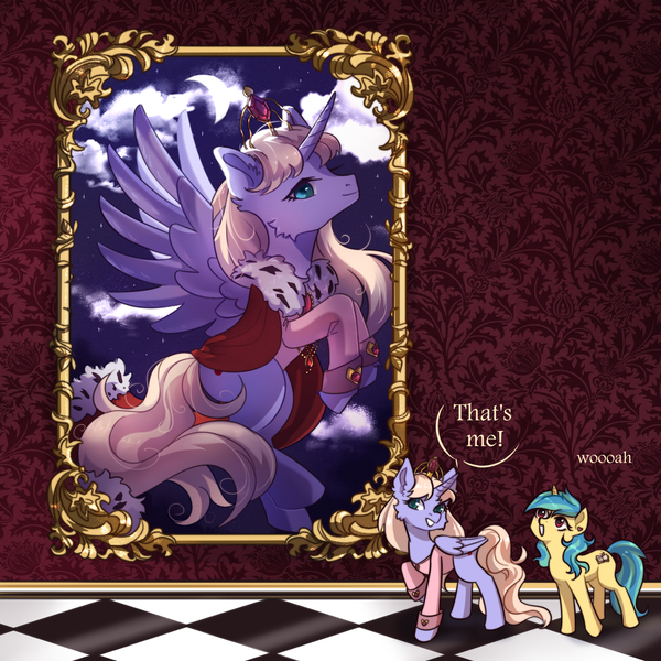 Size: 2000x2000 | Tagged: safe, artist:promiset, derpibooru import, oc, oc:allura, oc:empress felicity, alicorn, pony, unicorn, alicorn oc, duo, horn, image, painting, png, wings