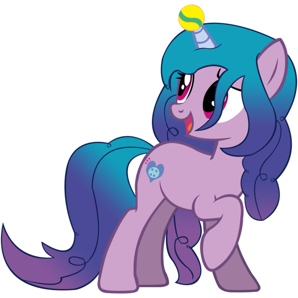 Size: 7600x7600 | Tagged: safe, artist:laszlvfx, artist:pegasski, derpibooru import, edit, vector edit, izzy moonbow, pony, unicorn, absurd resolution, ball, base used, cute, female, g5, g5 to g4, happy, high res, horn, horn guard, horn impalement, hornball, image, izzy's tennis ball, izzybetes, mare, png, simple background, smiling, solo, tennis ball, transparent background, vector