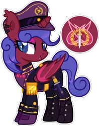 Size: 2000x2541 | Tagged: safe, artist:n0kkun, derpibooru import, oc, oc:commander dark fang, unofficial characters only, alicorn, bat pony, bat pony alicorn, pony, alicorn oc, bat pony oc, bat wings, belt, boots, bowtie, clothes, coat, dagger, ear piercing, earring, eyeshadow, fangs, female, gloves, hat, horn, image, jewelry, knife, makeup, mare, pants, piercing, png, shirt, shoes, simple background, solo, transparent background, uniform, weapon, wings