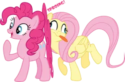 Size: 2212x1456 | Tagged: safe, artist:dash-o-salt, derpibooru import, fluttershy, pinkie pie, earth pony, pegasus, dazed, happy, image, newbie artist training grounds, png, simple background, sproing, tongue out, transparent background