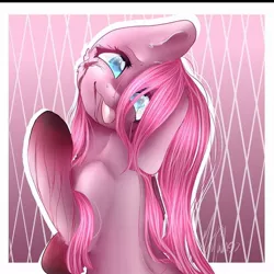 Size: 1080x1080 | Tagged: safe, artist:absentia_miss_loopa, derpibooru import, pinkie pie, earth pony, pony, :p, abstract background, blood, bust, female, image, jpeg, mare, pinkamena diane pie, tongue out