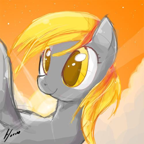 Size: 500x500 | Tagged: safe, artist:derpiihooves, derpibooru import, derpy hooves, pegasus, pony, big eyes, bust, cloud, female, image, jpeg, mare, portrait, sky background, solo, sun