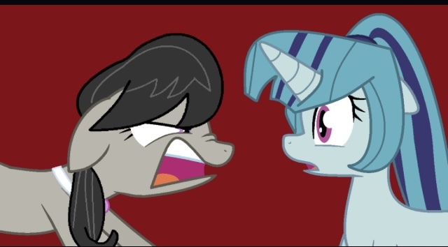 Size: 640x354 | Tagged: safe, artist:jadethepegasus, derpibooru import, octavia melody, sonata dusk, earth pony, pony, unicorn, angry, duo, duo female, female, fight, image, jpeg, lesbian, sad, shipping, sontavia, story included