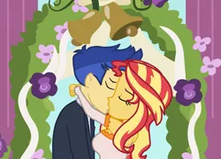 Size: 1280x924 | Tagged: safe, artist:3d4d, artist:90sigma, derpibooru import, flash sentry, sunset shimmer, equestria girls, female, flashimmer, gmaplay, image, jpeg, kissing, male, marriage, shipping, straight, wedding