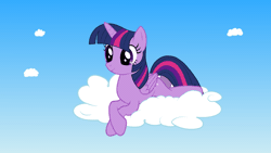 Size: 1920x1080 | Tagged: safe, artist:ursamanner, derpibooru import, twilight sparkle, twilight sparkle (alicorn), alicorn, pony, anatomically incorrect, animated, cloud, crossed hooves, cute, female, gif, image, incorrect leg anatomy, legs don't bend like that, mare, on a cloud, show accurate, sitting, sitting on cloud, sky, smiling, solo, twiabetes