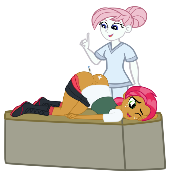 Size: 2952x2952 | Tagged: suggestive, artist:gmaplay, derpibooru import, nurse redheart, equestria girls, anal insertion, ass, ass up, butt, face down ass up, image, insertion, png, rectal thermometer