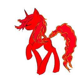 Size: 4000x4000 | Tagged: safe, artist:akscythe, derpibooru import, oc, oc:raging blaze, unofficial characters only, unicorn, derpibooru community collaboration, 2021 community collab, eyes closed, fire, happy, image, no cutie marks because im lazy, png, raised hoof, simple background, solo, transparent background