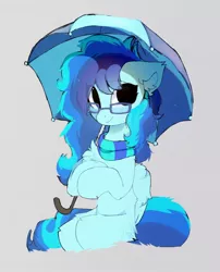 Size: 1382x1712 | Tagged: safe, artist:little-sketches, derpibooru import, oc, unofficial characters only, pegasus, pony, clothes, female, fluffy, glasses, image, jpeg, mare, scarf, sitting, smiling, solo, tail, tail curled, tail wrap, umbrella