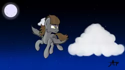 Size: 3860x2160 | Tagged: safe, artist:justapone, derpibooru import, oc, oc:devin, unofficial characters only, bat pony, pony, bat pony oc, bat wings, brown mane, brown tail, cloud, colored, flying, grey fur, image, moon, moonlight, night, night sky, png, scenery, shading, shading practice, sky, smiling, solo, stars, wings, yellow eyes