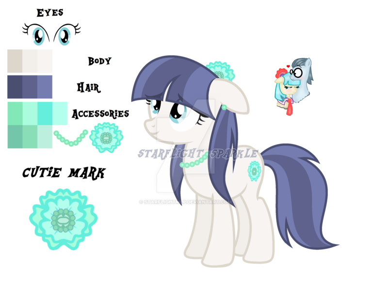 Size: 1280x1004 | Tagged: safe, artist:starflightmlp, derpibooru import, coco pommel, silver shill, oc, oc:material bio, pony, floppy ears, image, jewelry, necklace, offspring, parent:coco pommel, parent:silver shill, parents:cocoshill, pearl necklace, png, reference sheet, simple background, transparent background