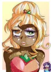 Size: 724x1023 | Tagged: safe, artist:araiiara123, derpibooru import, applejack, rarity, equestria girls, applejewel, dark skin, ganguro, gyaru, hair over one eye, image, jpeg