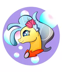 Size: 2261x2653 | Tagged: safe, artist:ocarricrown, derpibooru import, princess skystar, seapony (g4), my little pony: the movie, blue eyes, blue mane, bubble, female, flower, flower in hair, image, jewelry, jpeg, necklace, pearl, pearl necklace, simple background, smiling, solo, white background