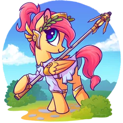 Size: 1000x1000 | Tagged: safe, artist:lollipony, derpibooru import, fluttershy, pegasus, pony, alternate hairstyle, clothes, cosplay, costume, crossover, cute, ear fluff, eye clipping through hair, female, image, laurel, mare, mercyshy, overwatch, png, profile, scenery, shyabetes, smiling, solo