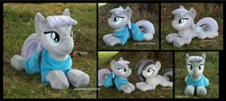 Size: 3930x1754 | Tagged: safe, artist:peruserofpieces, derpibooru import, marble pie, maud pie, earth pony, pony, beanie (plushie), clothes, dress, female, hair over one eye, image, irl, jpeg, looking at you, lying down, mare, photo, pie sisters, plushie, prone, siblings, sisters, smiling, smiling at you, tree, when she smiles