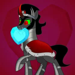 Size: 900x900 | Tagged: safe, artist:enigmadoodles, derpibooru import, king sombra, pony, unicorn, crystal heart, curved horn, horn, image, male, mouth hold, png, raised hoof, solo, stallion