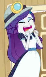 Size: 374x624 | Tagged: safe, derpibooru import, screencap, rarity, equestria girls, equestria girls series, opening night, cropped, female, helmet, image, marshmelodrama, mining helmet, png, rarity being rarity, selfie soot, solo