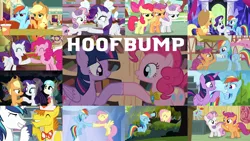 Size: 1960x1103 | Tagged: safe, derpibooru import, edit, edited screencap, editor:quoterific, screencap, apple bloom, applejack, art vandelhay, carrot cake, coco pommel, fluttershy, honey curls, mare e. lynn, maybelline, pinkie pie, rainbow dash, rarity, scootaloo, shining armor, sweetie belle, twilight sparkle, twilight sparkle (alicorn), uptown clover, vino veritas, viola (character), alicorn, earth pony, pegasus, pony, unicorn, castle sweet castle, crusaders of the lost mark, flight to the finish, forever filly, games ponies play, made in manehattan, princess twilight sparkle (episode), spice up your life, spike at your service, the one where pinkie pie knows, the saddle row review, top bolt, applejack's hat, bow, bucket, cowboy hat, cutie mark crusaders, element of laughter, element of magic, eyes closed, female, filly, food, golden oaks library, hat, hoofbump, ice cream, image, library, male, mane six, mare, open mouth, png, stallion, twilight's castle