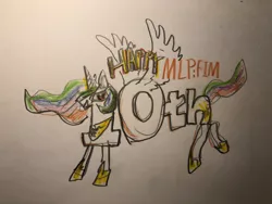 Size: 4032x3024 | Tagged: safe, derpibooru import, princess celestia, alicorn, pony, 10, happy birthday mlp:fim, image, jpeg, mlp fim's tenth anniversary, solo, traditional art