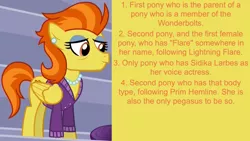 Size: 1920x1080 | Tagged: safe, derpibooru import, edit, edited screencap, editor:jaredking203, screencap, stormy flare, pegasus, pony, rarity investigates, clothes, ear piercing, earring, facts, female, image, jewelry, mare, necklace, piercing, png