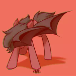 Size: 1200x1200 | Tagged: safe, artist:udara, derpibooru import, part of a set, oc, oc:obble star, unofficial characters only, bat pony, pony, 3d anaglyph, bat pony oc, bat wings, chromatic aberration, dab, female, image, jpeg, mare, signature, simple background, solo, wing dab, wings