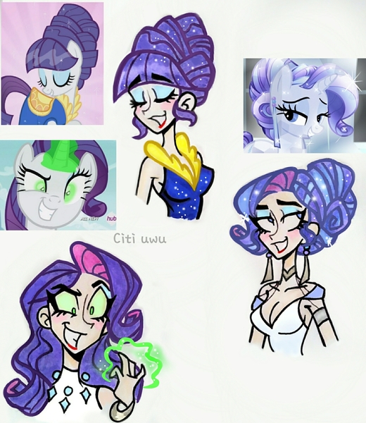 Size: 1747x2015 | Tagged: safe, artist:citi, derpibooru import, screencap, rarity, crystal pony, human, boast busters, inspiration manifestation, the crystal empire, alternate hairstyle, breasts, busty rarity, crystallized, crystal rarity, cutie mark accessory, ear piercing, earring, glowing hands, humanized, image, inspirarity, jewelry, jpeg, magic, piercing, possessed, scene interpretation, screencap reference