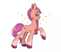 Size: 1952x1664 | Tagged: safe, artist:induk_s, derpibooru import, sunny starscout, earth pony, pony, blushing, braid, cute, female, g5, image, looking at you, mare, png, raised hoof, simple background, solo, sunnybetes, unshorn fetlocks, white background