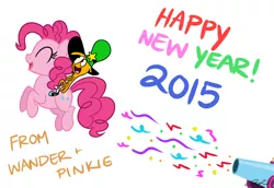 Size: 1280x880 | Tagged: dead source, source needed, useless source url, safe, artist:iheartjapan789, derpibooru import, pinkie pie, earth pony, pony, 2015, crossover, image, new year, party cannon, png, wander (wander over yonder), wander over yonder