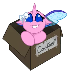 Size: 574x586 | Tagged: safe, artist:rokosmith26, derpibooru import, part of a set, oc, oc:heartsyartsy, unofficial characters only, changedling, changeling, bow, box, changeling in a box, changeling oc, chibi, commission, cute, cuteling, female, floppy ears, horn, image, looking at you, png, roko's box ponies, simple background, smiling, solo, tail, text, transparent background, weapons-grade cute, ych result